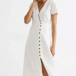 Madewell Linen Asymmetrical Button Midi Dress